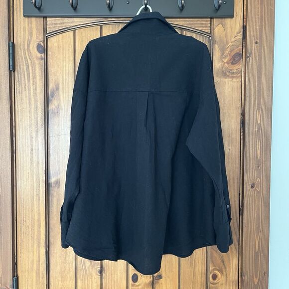 Abercrombie Fitch Linen Blend Top Women Large Black Button Down Tunic Oversized - Picture 2 of 10